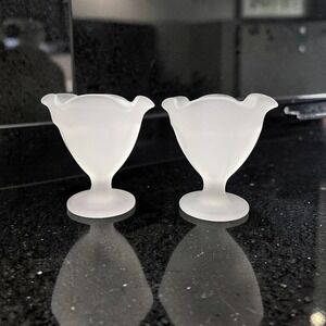 Indiana Frosted Glass Sherbet Cups, Set of 2, Tulip Shaped Ice Cream Bowls #4439